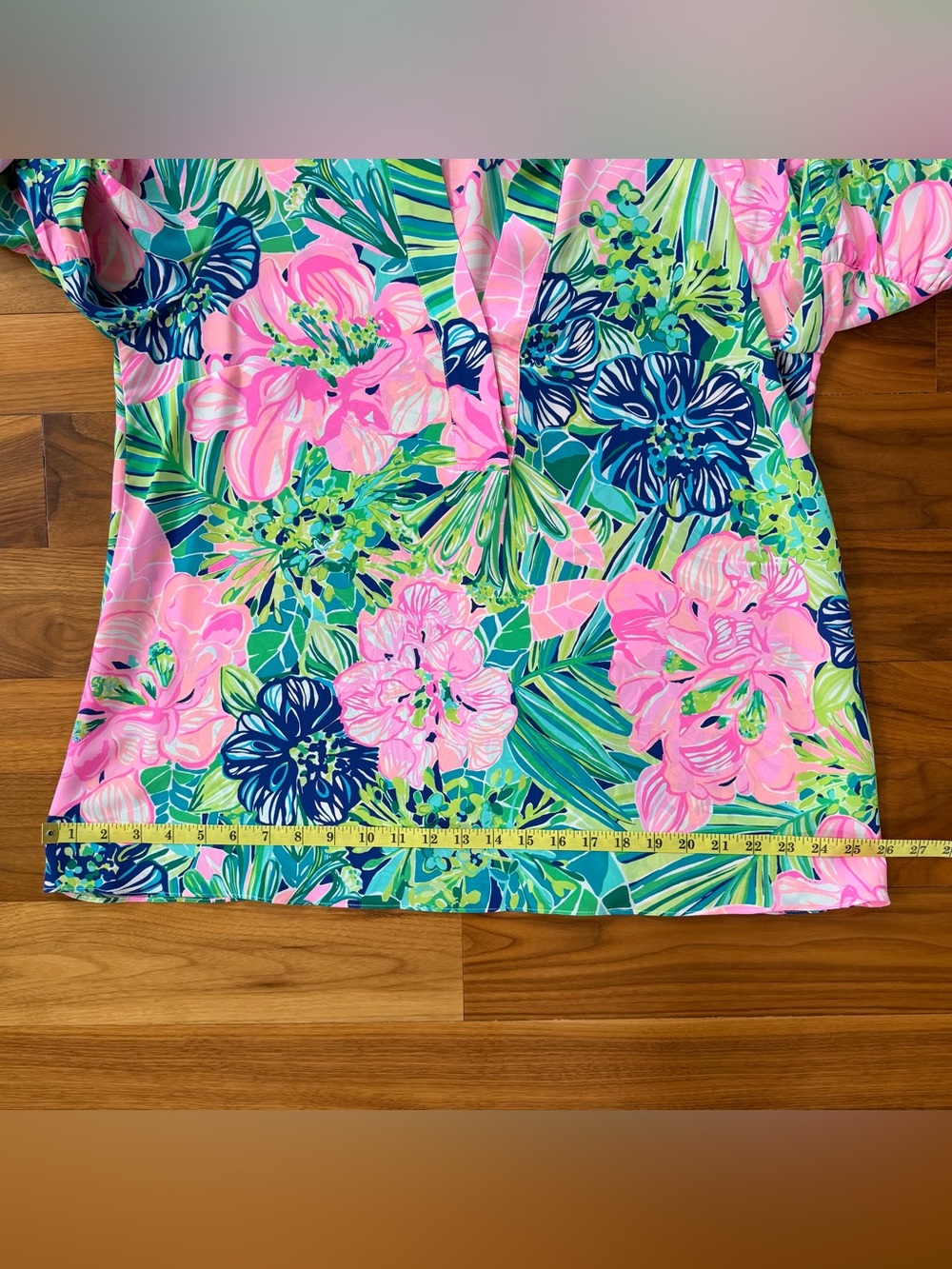 Lilly Pulitzer Shea Tunic Blouse Island Escape Tropical Pink Green Size XL EUC - Picture 9 of 16